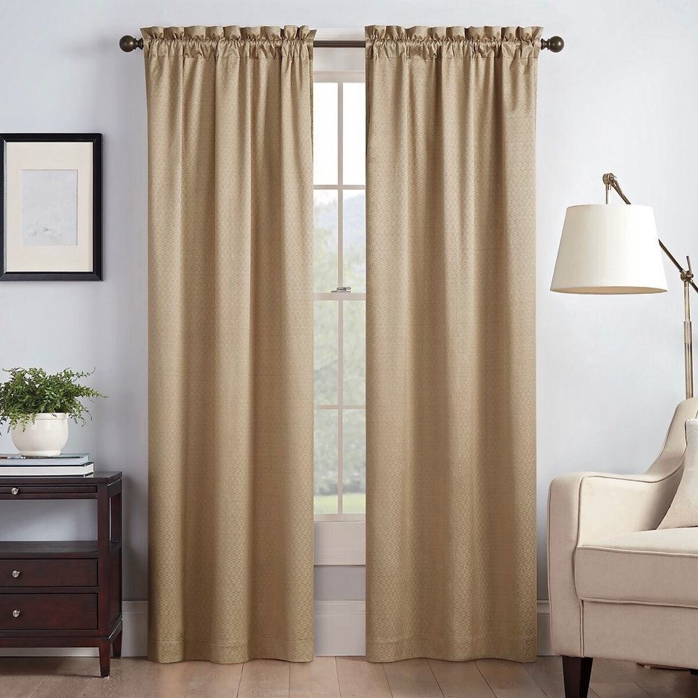 NWT Pair of Eclipse Canova 84” Rod Pocket Room Darkening Curtain Panel In Gold